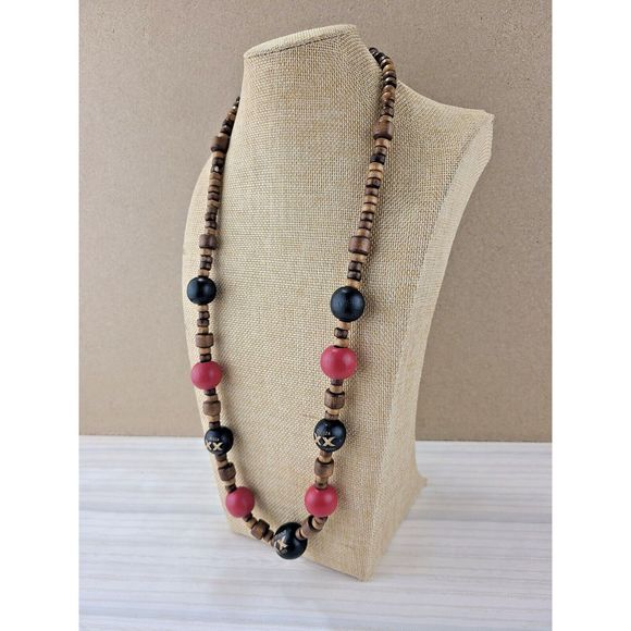 DOS EQUIS XX CERVEZA Wood Bead Necklace Beer MARDI GRAS Boho 30" Length - Picture 2 of 5